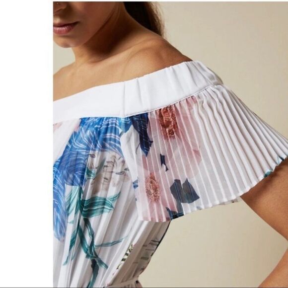 Ted Baker Luner Jamboree Pleated Off Shoulder Hi Low Dress TB 1 US 4 - Picture 3 of 13